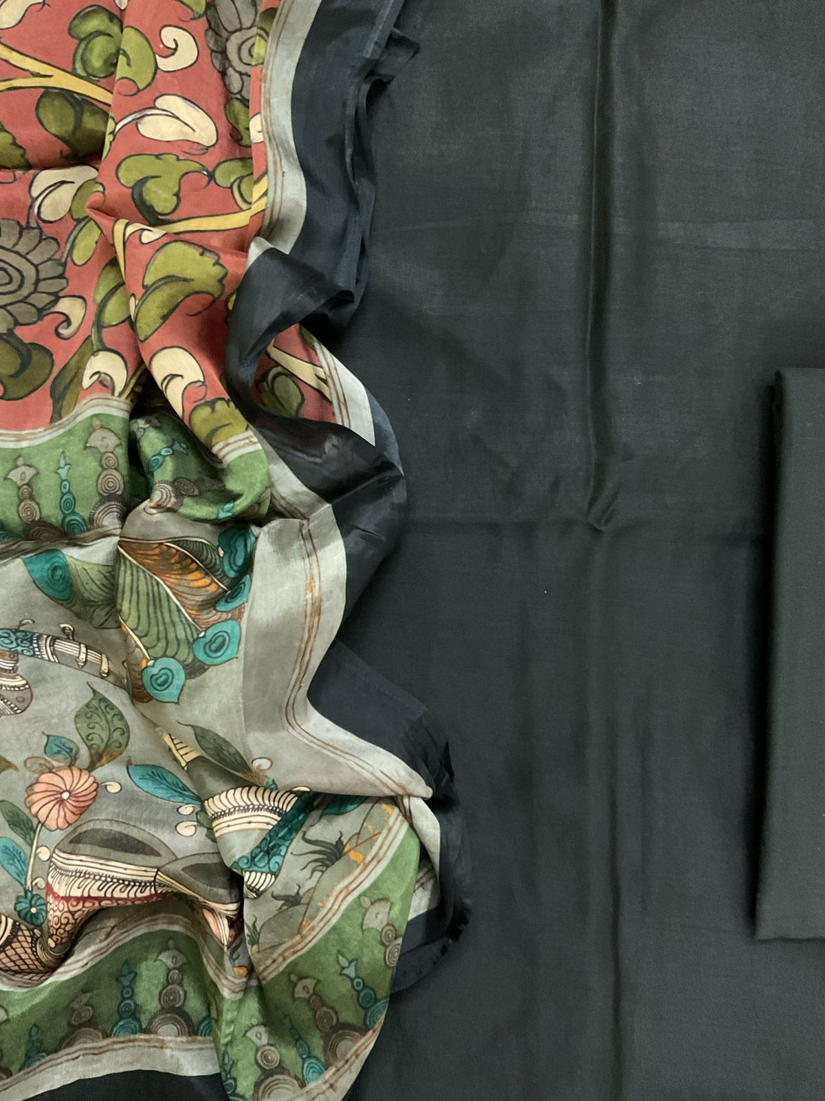 Pure Maheshwari Silk Printed Suit - Black