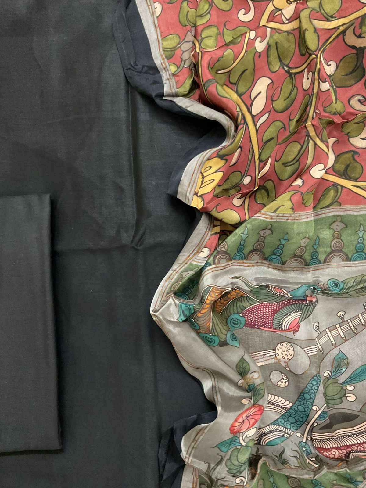 Pure Maheshwari Silk Printed Suit - Black