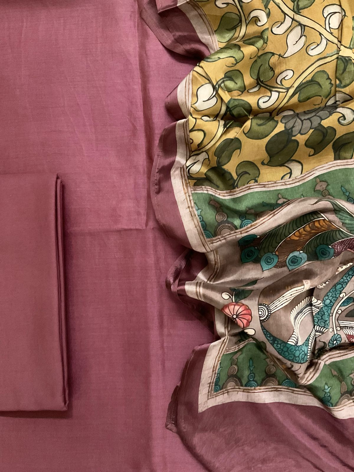 Pure Maheshwari Silk Printed Suit - Mauve