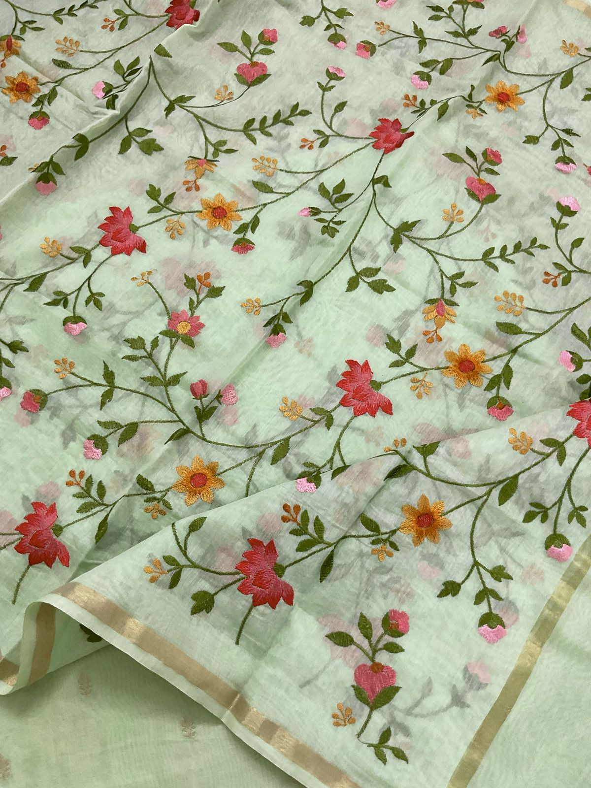 Pure Chanderi Banarasi Weaved Embroidered Suit - Green