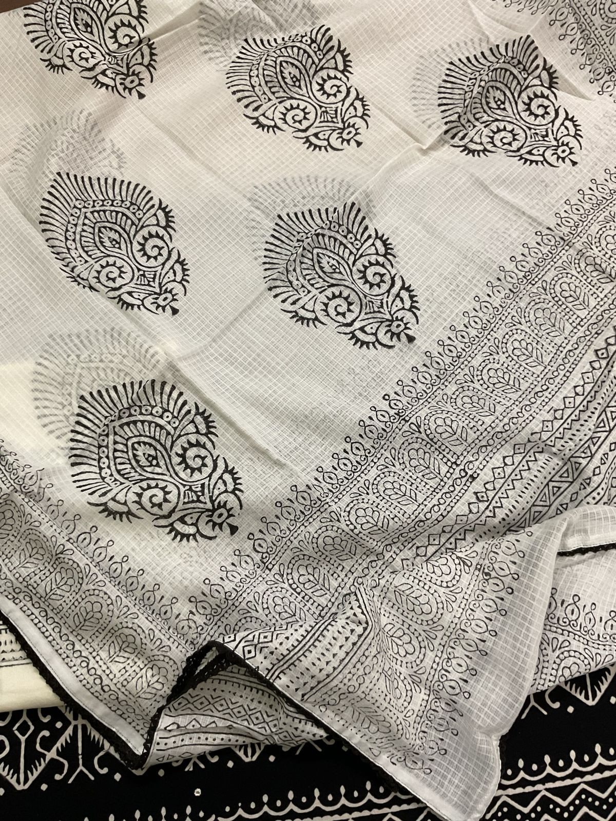 Pure Cotton Printed Embroidered Suit - Black