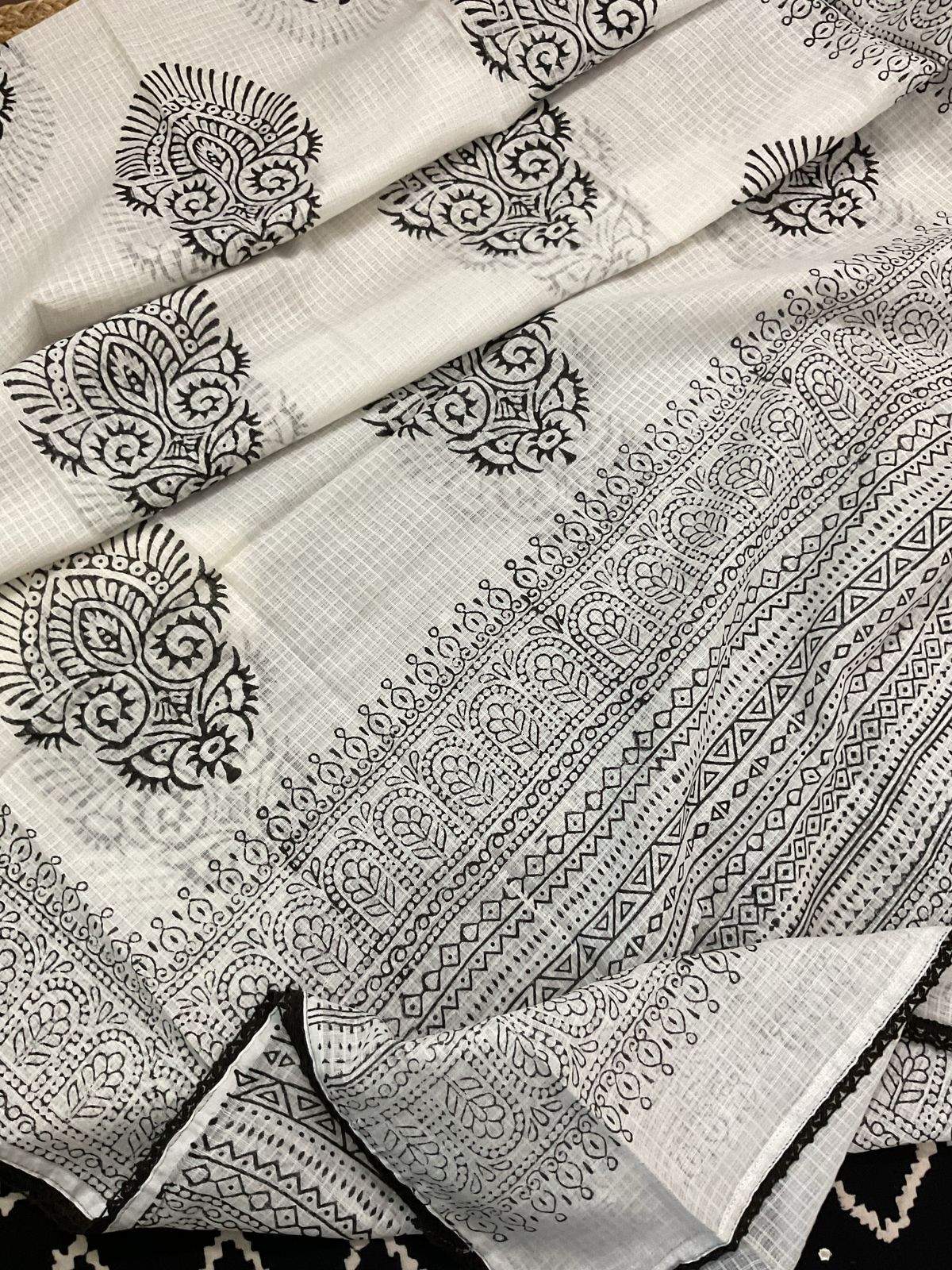 Pure Cotton Printed Embroidered Suit - Black