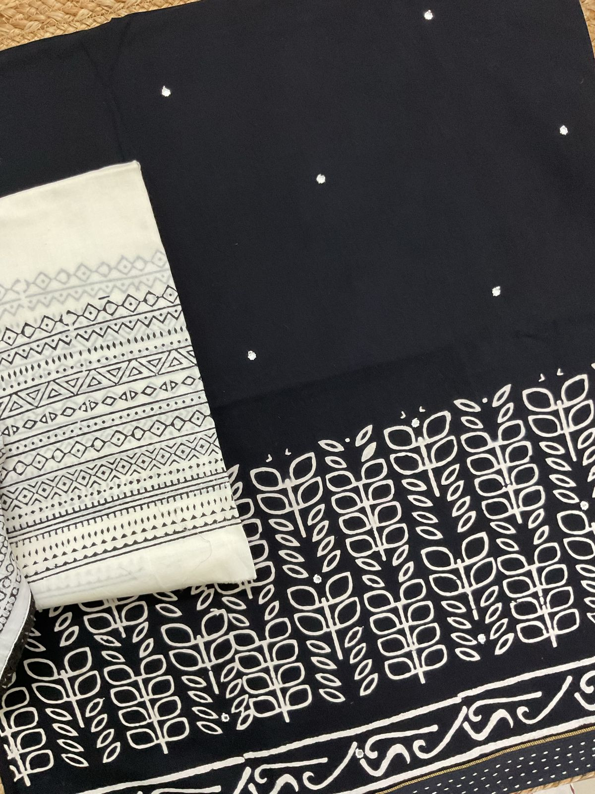 Pure Cotton Printed Embroidered Suit - Black