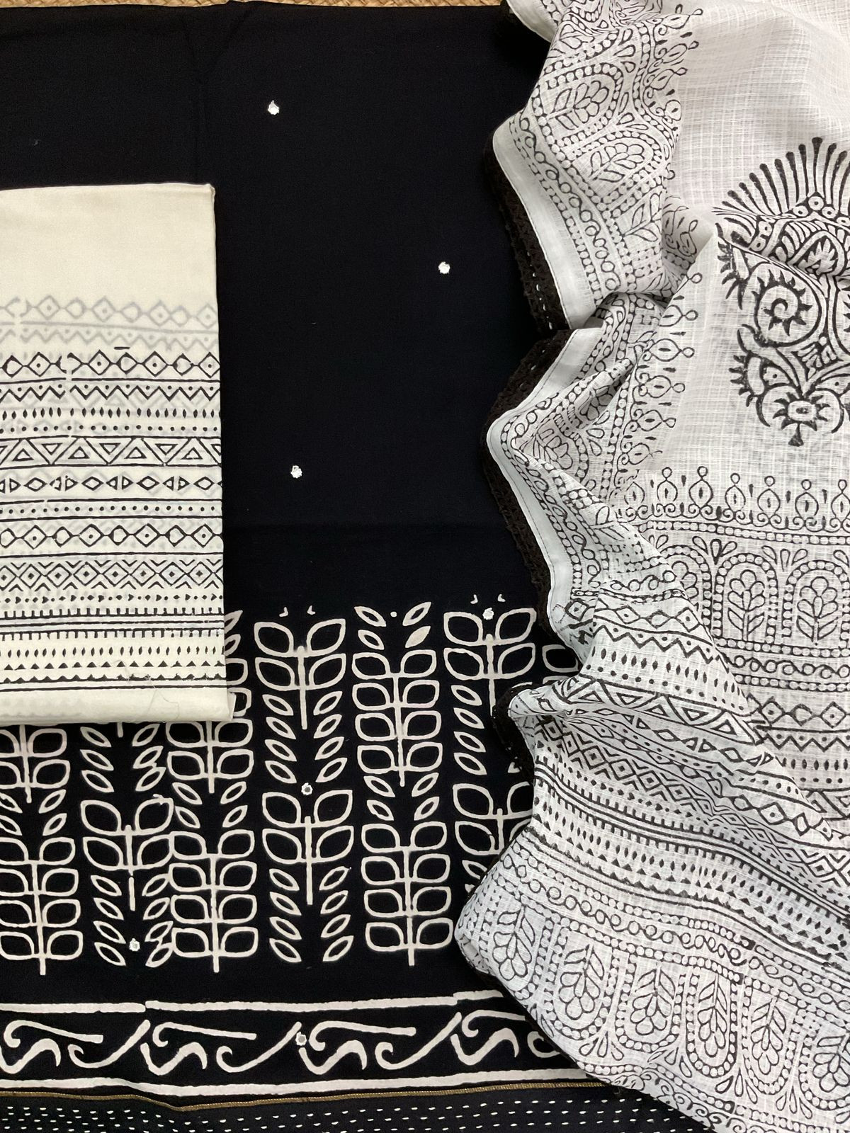 Pure Cotton Printed Embroidered Suit - Black