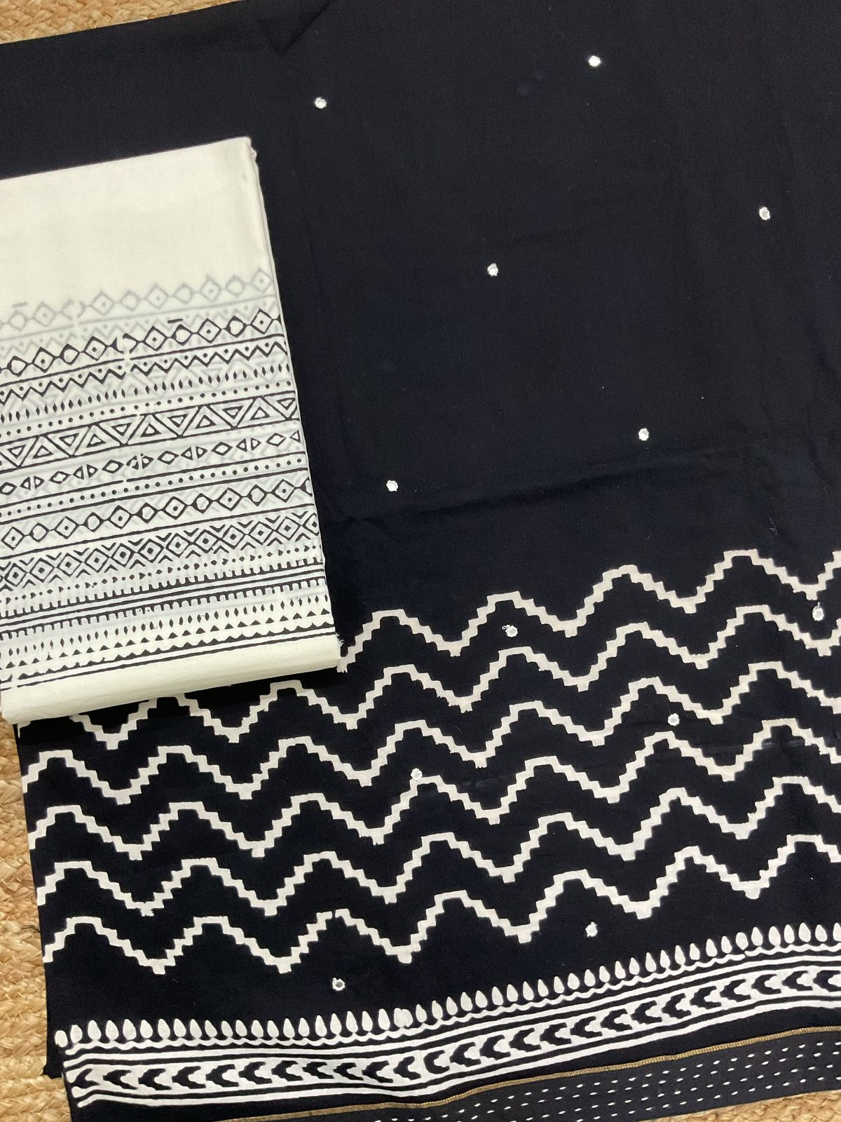 Pure Cotton Printed Embroidered Suit - Black