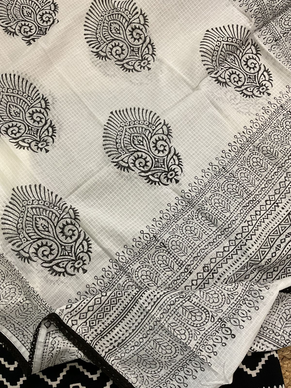 Pure Cotton Printed Embroidered Suit - Black