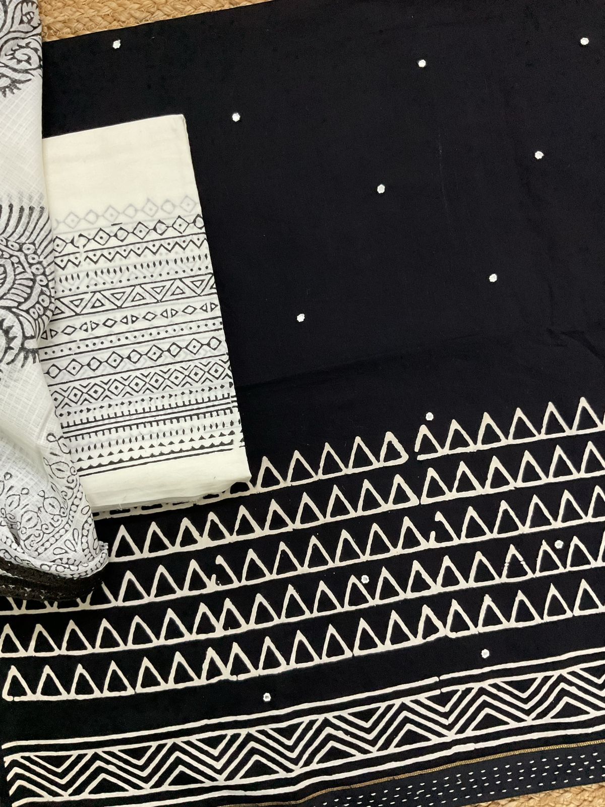 Pure Cotton Printed Embroidered Suit - Black