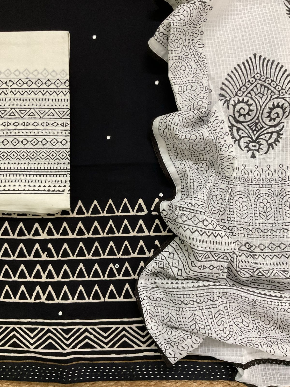 Pure Cotton Printed Embroidered Suit - Black