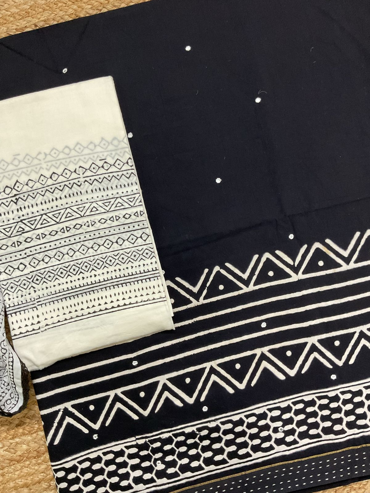 Pure Cotton Printed Embroidered Suit - Black