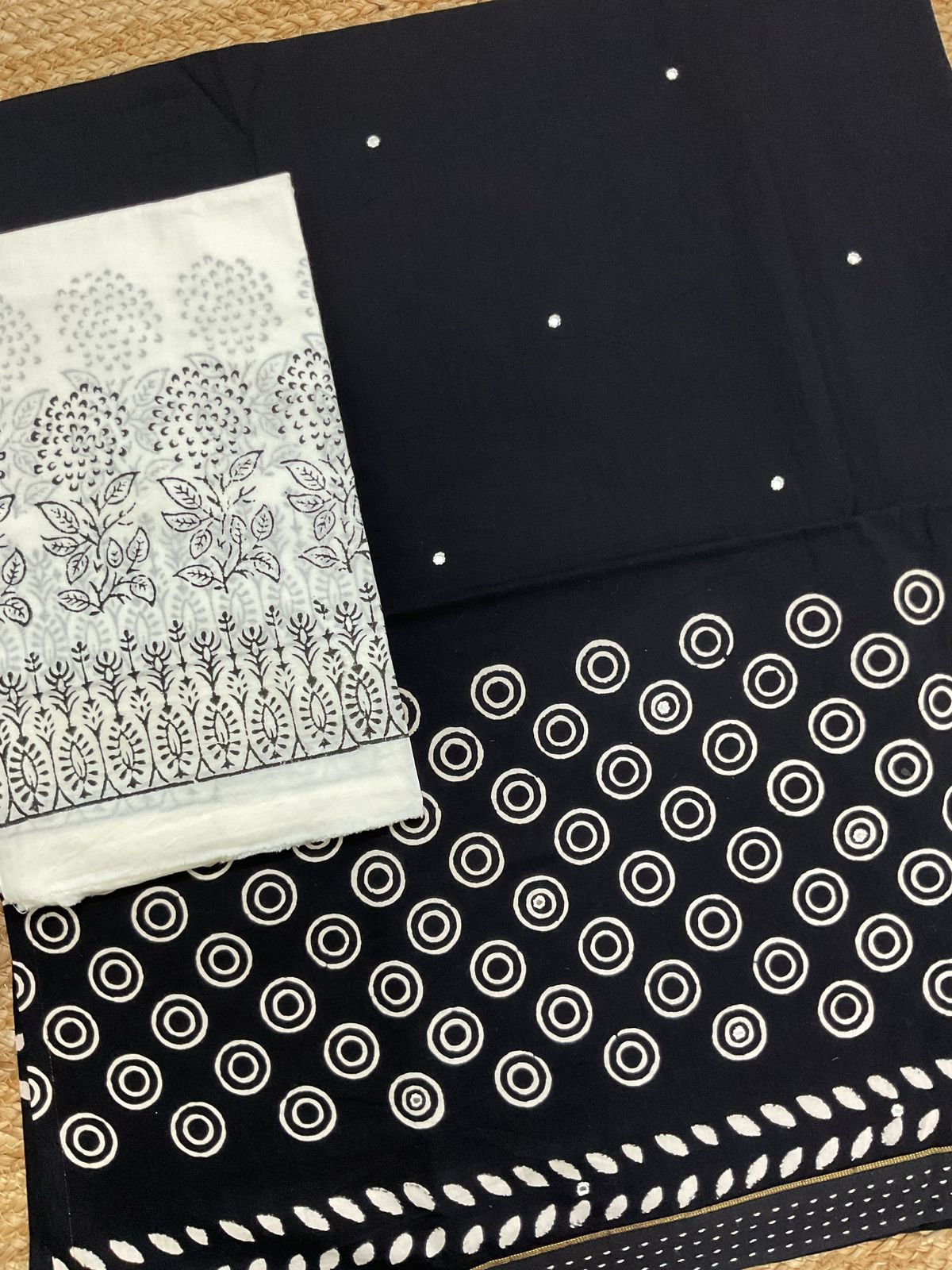 Pure Cotton Printed Embroidered Suit - Black