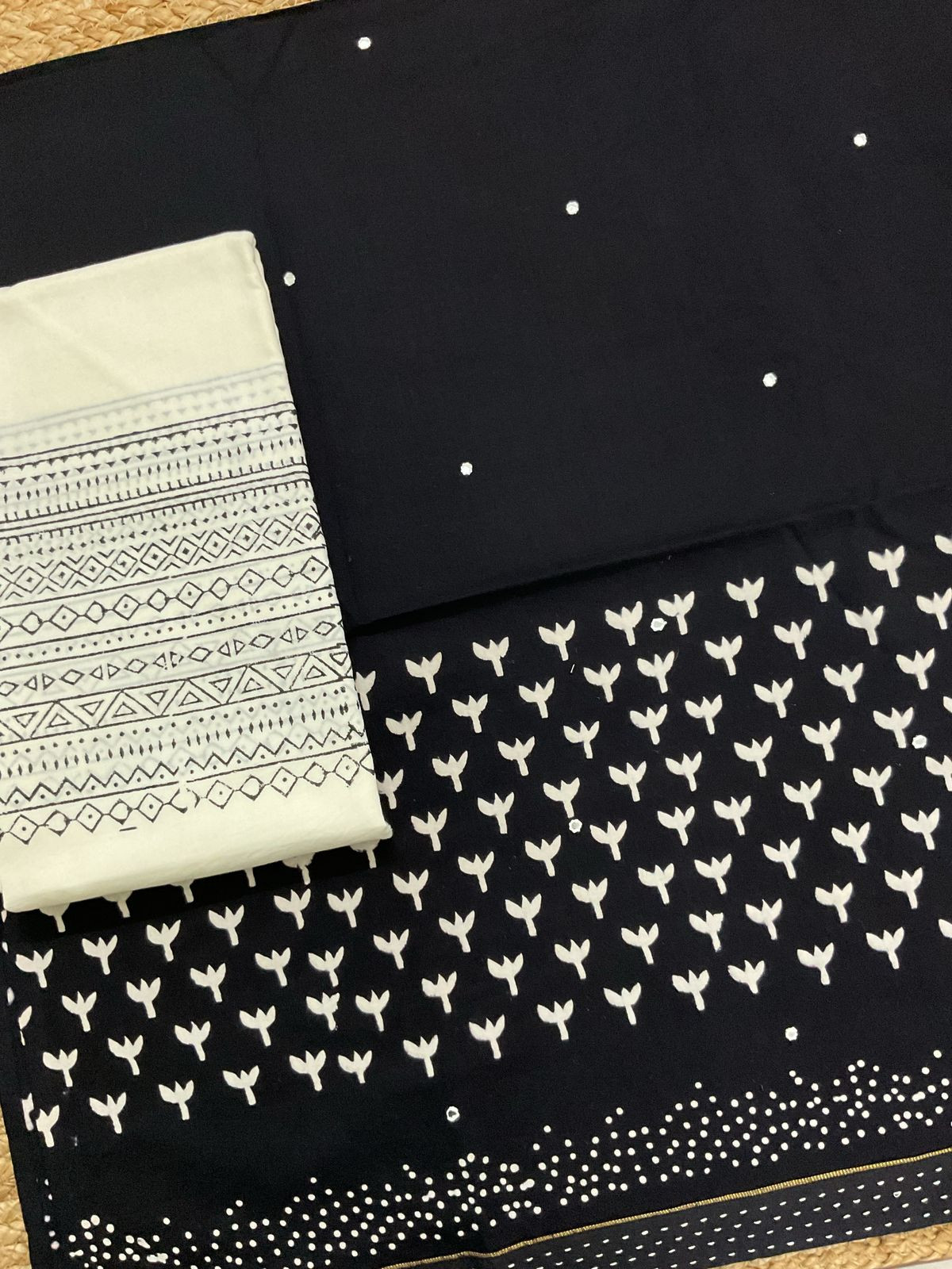 Pure Cotton Printed Embroidered Suit - Black