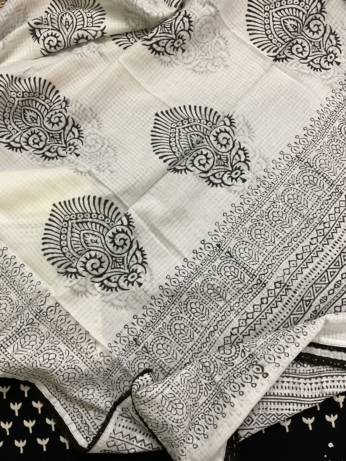 Pure Cotton Printed Embroidered Suit - Black