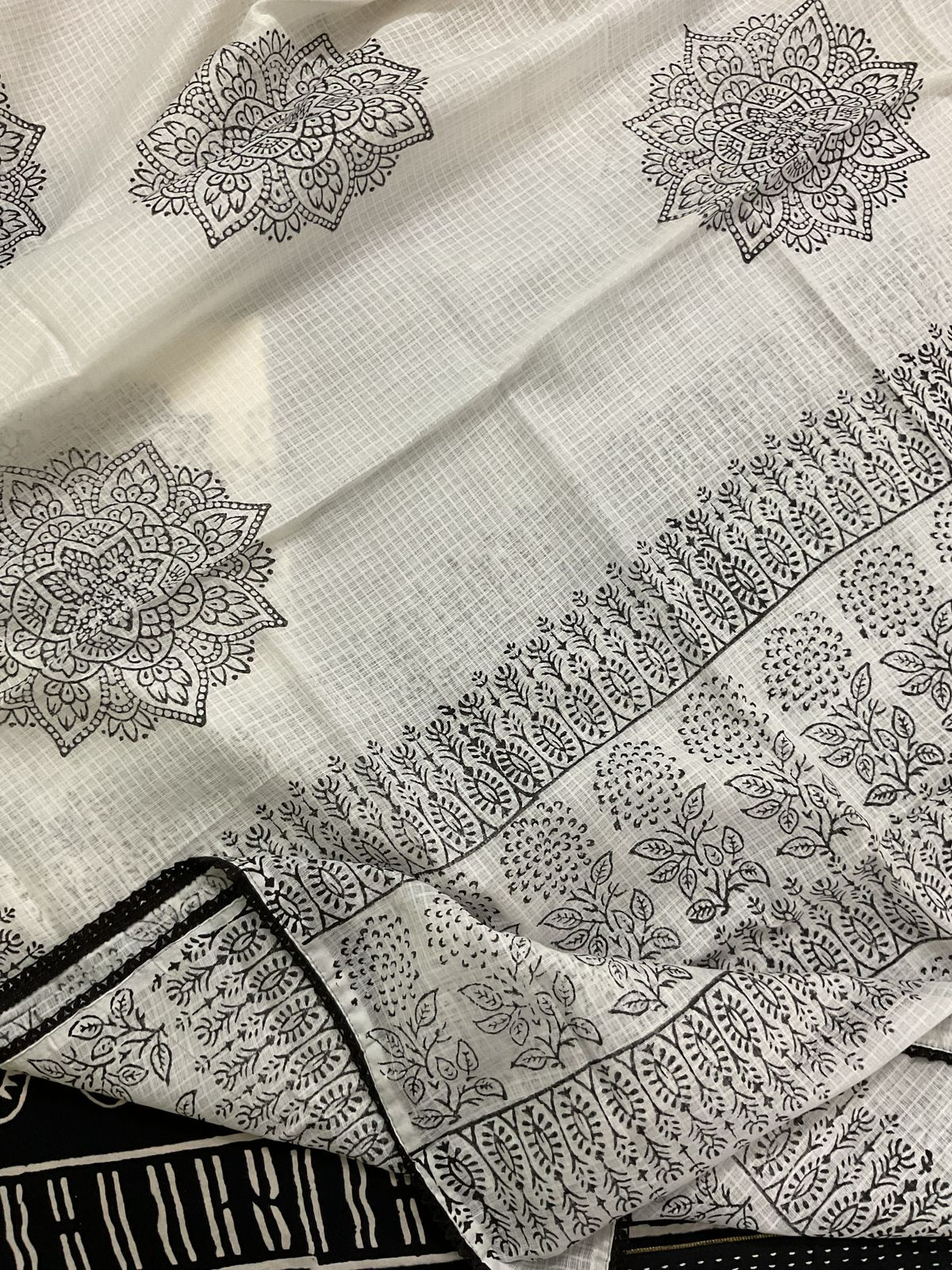 Pure Cotton Printed Embroidered Suit - Black