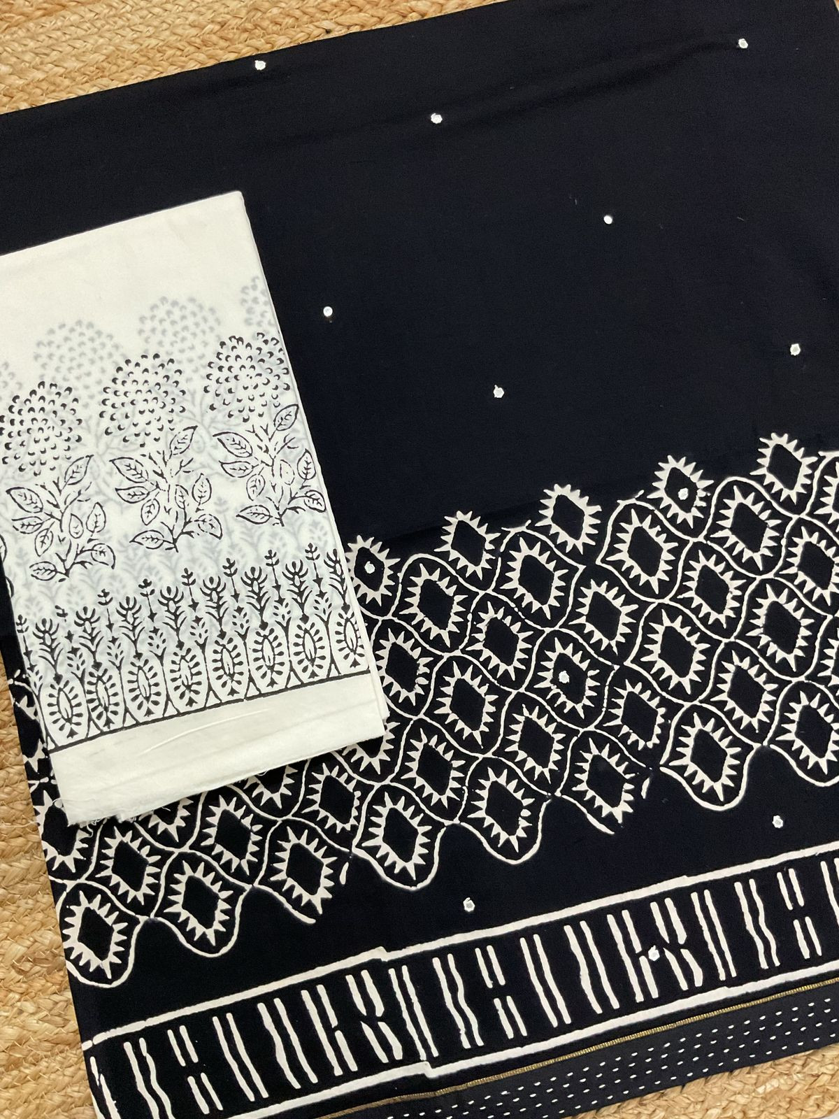 Pure Cotton Printed Embroidered Suit - Black