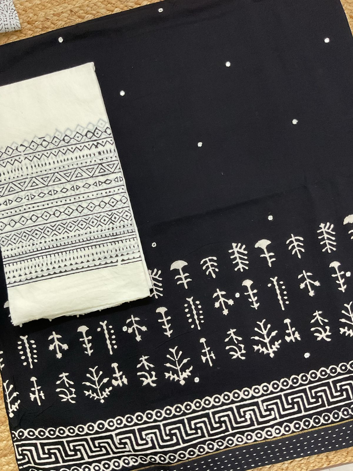 Pure Cotton Printed Embroidered Suit - Black