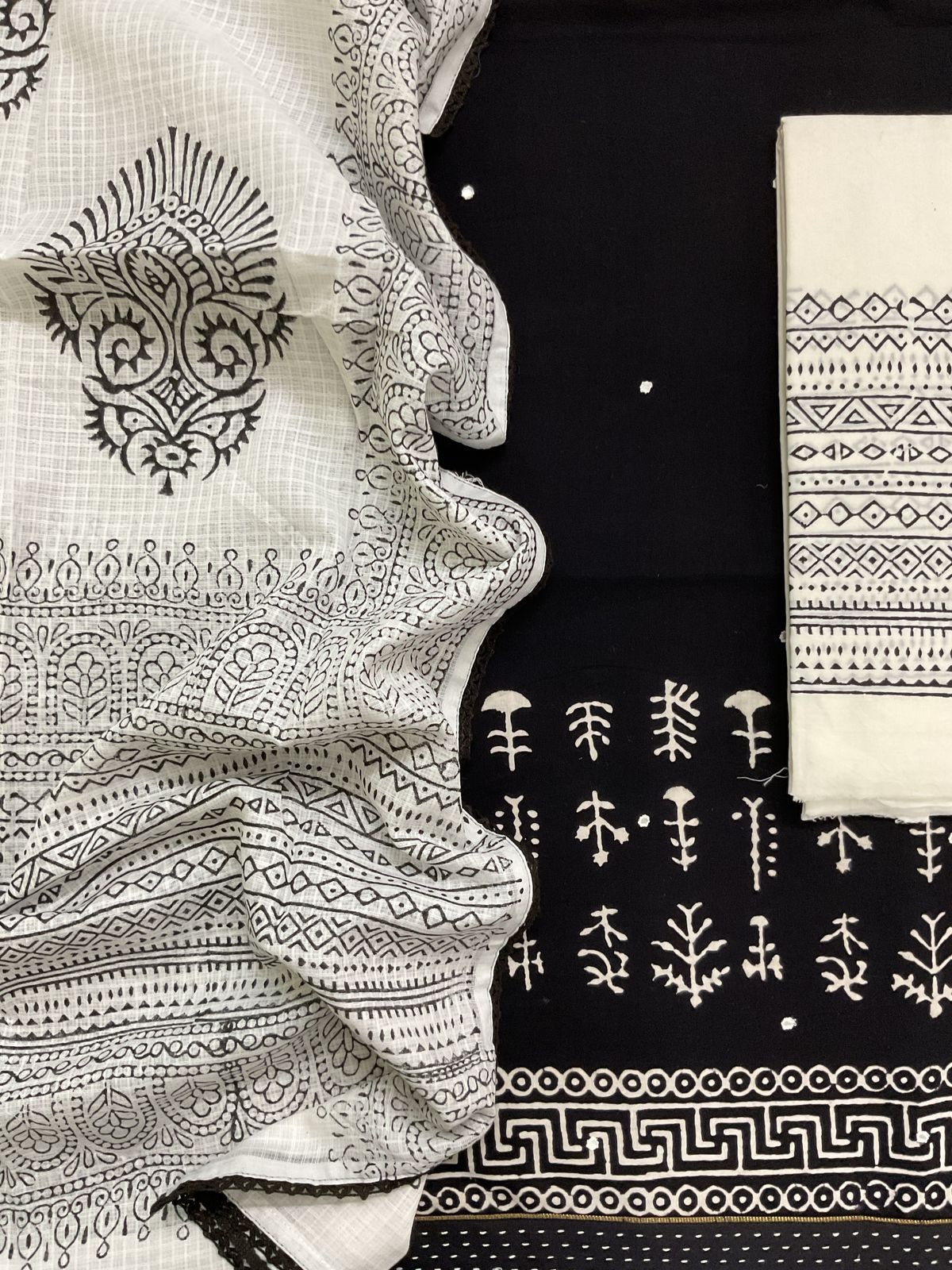 Pure Cotton Printed Embroidered Suit - Black