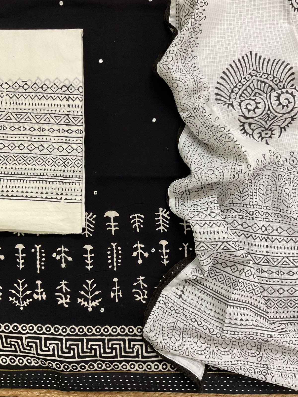 Pure Cotton Printed Embroidered Suit - Black