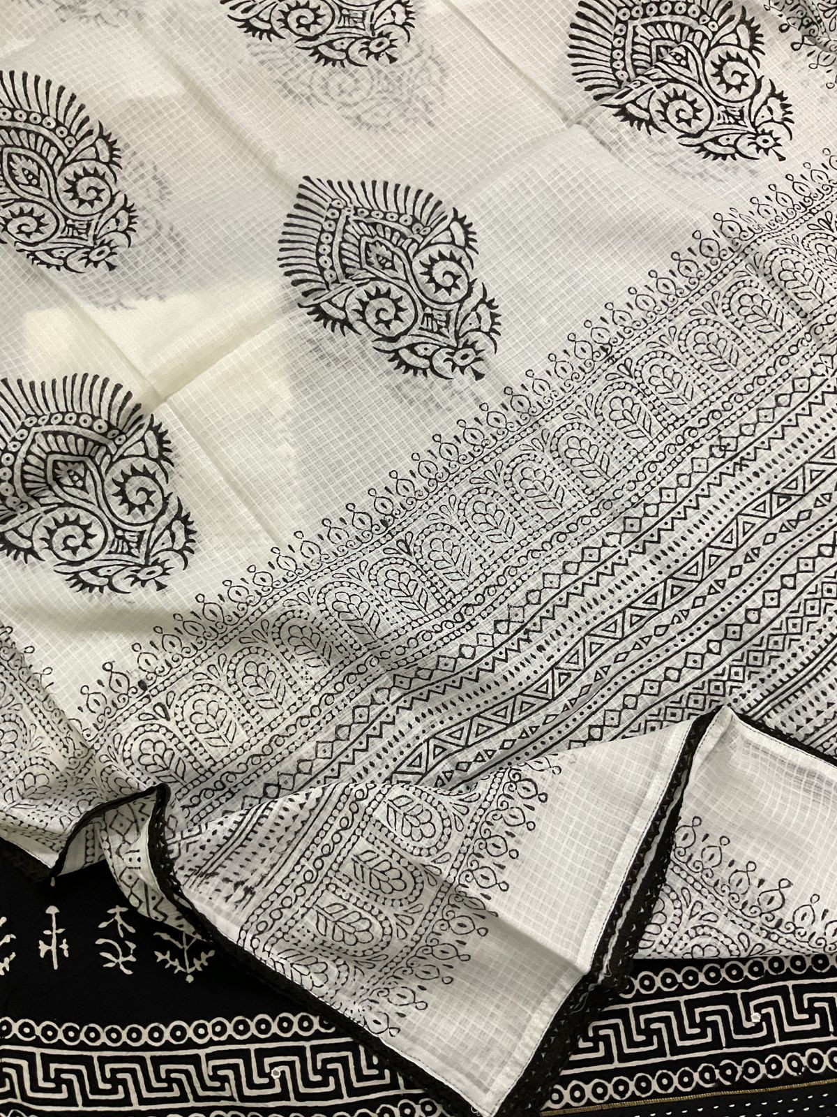 Pure Cotton Printed Embroidered Suit - Black