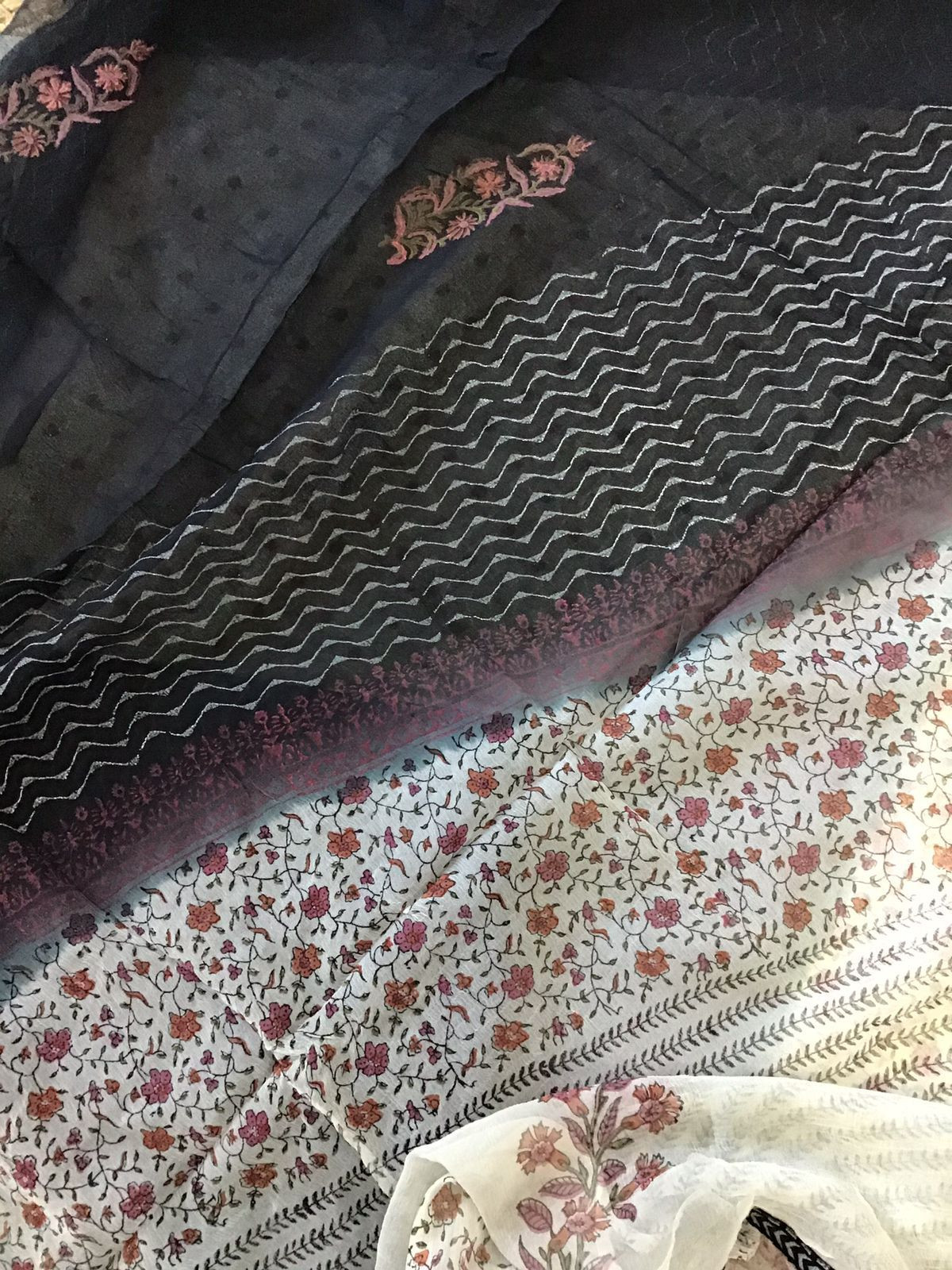 Pure Cotton Printed Embroidered Suit - Cream