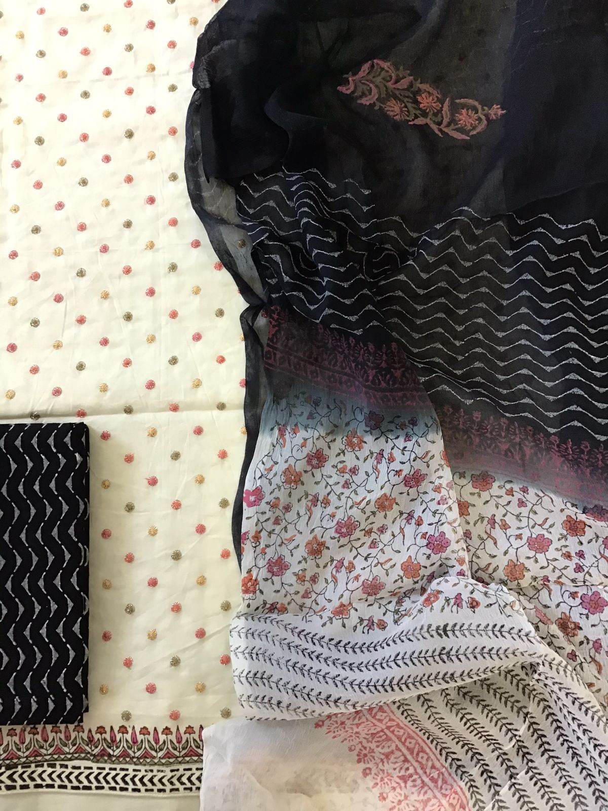 Pure Cotton Printed Embroidered Suit - Cream