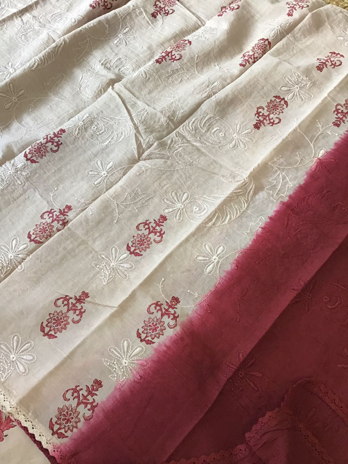 Pure Ikkat Cotton Embroidered Suit - Maroon