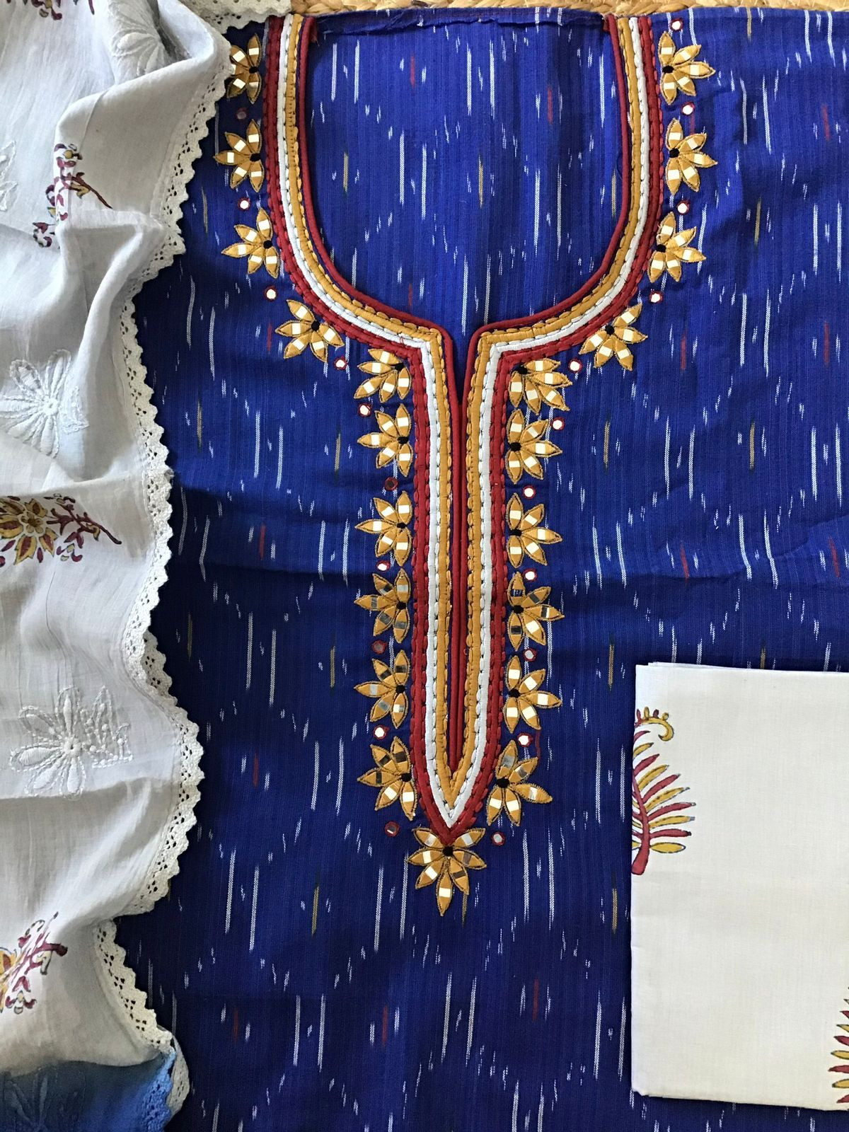 Pure Ikkat Cotton Embroidered Suit - Blue