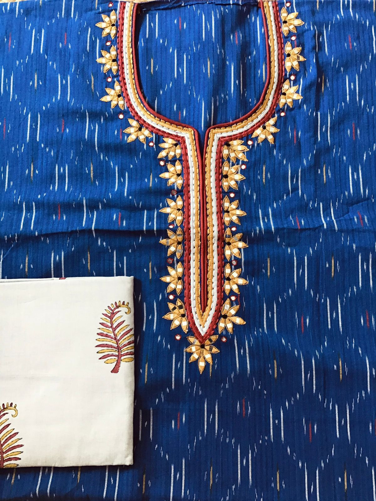 Pure Ikkat Cotton Embroidered Suit - Blue