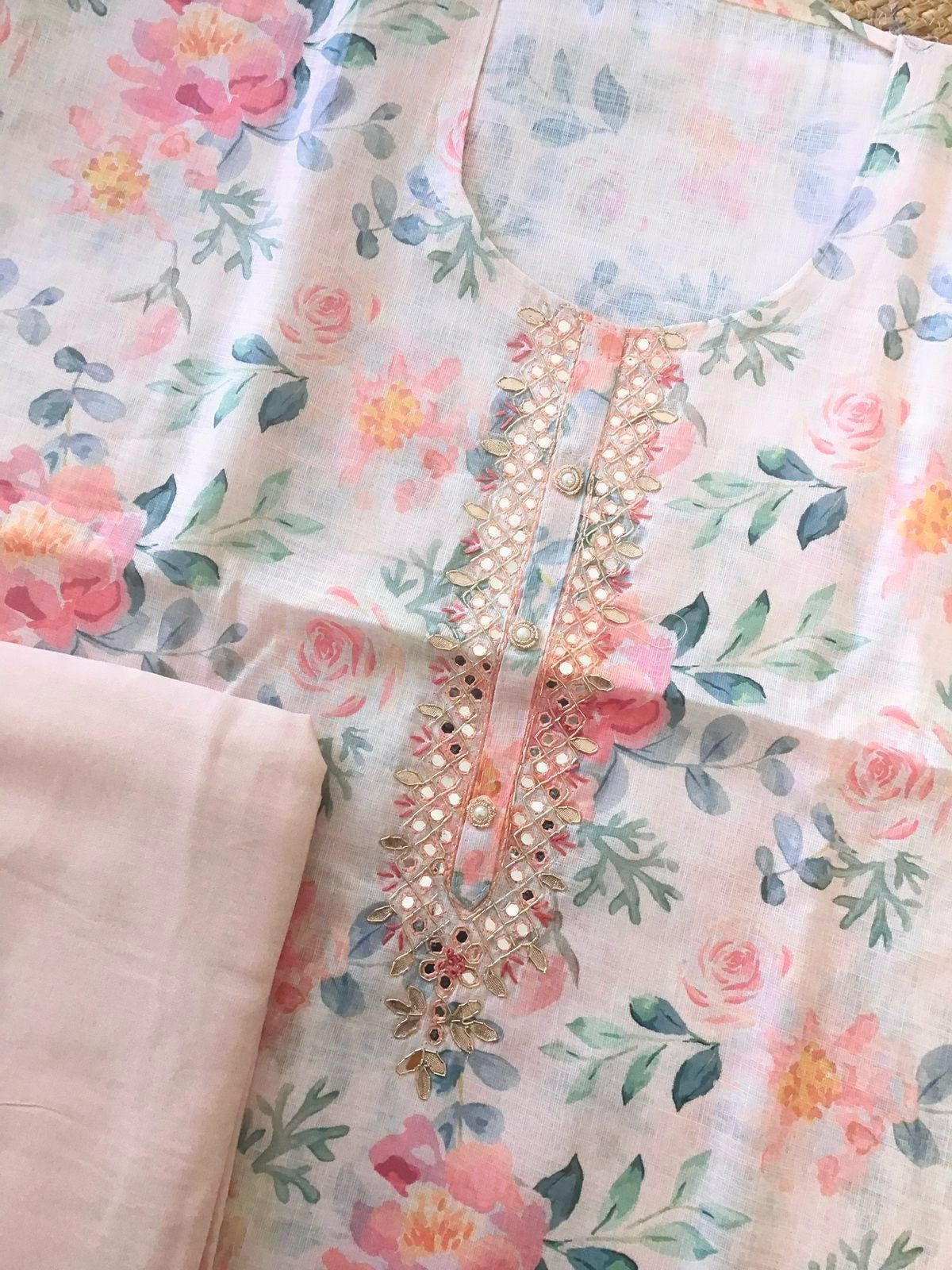 Pure Slub Cotton Printed Embroidered Suit - Pink