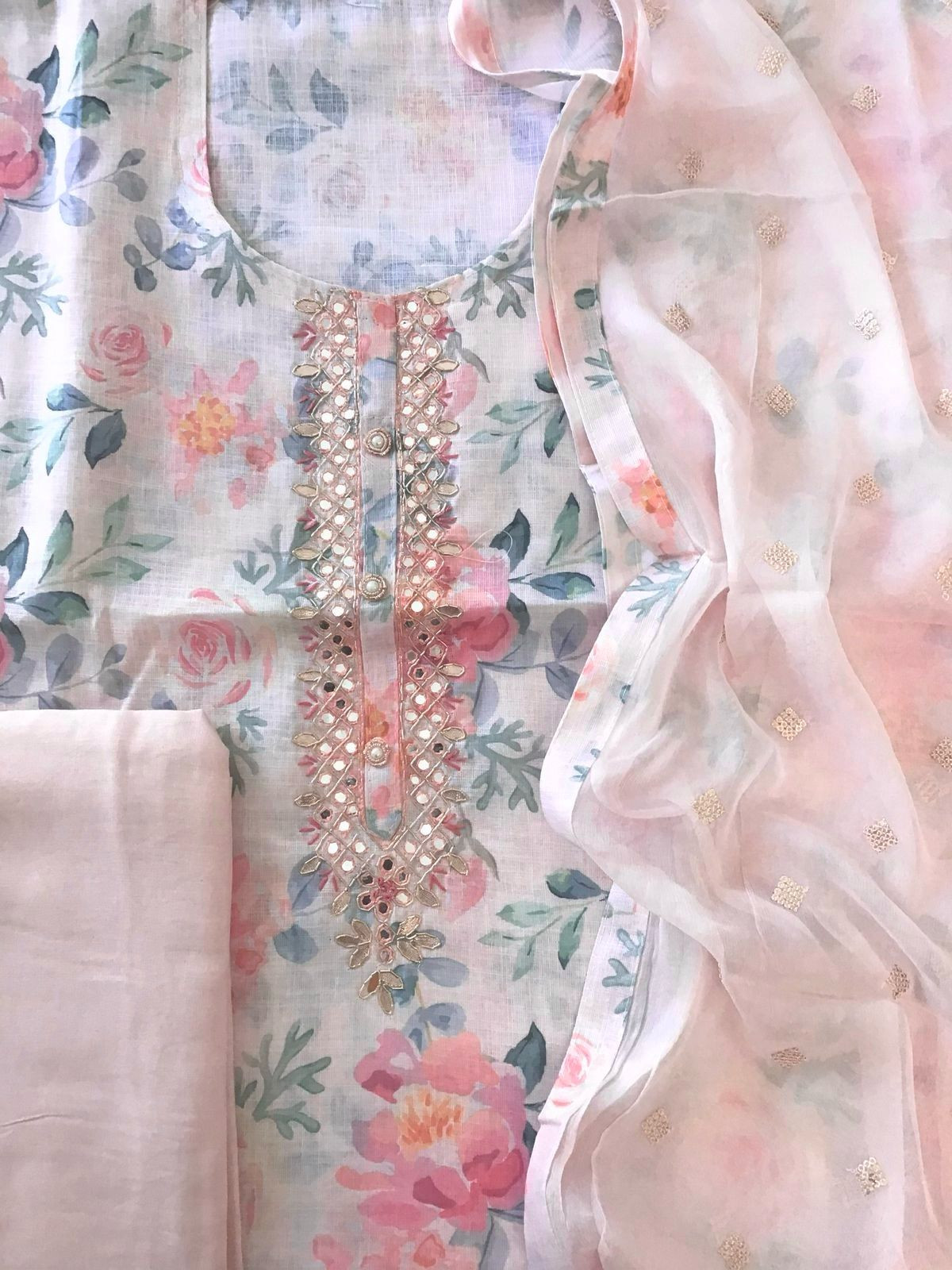 Pure Slub Cotton Printed Embroidered Suit - Pink