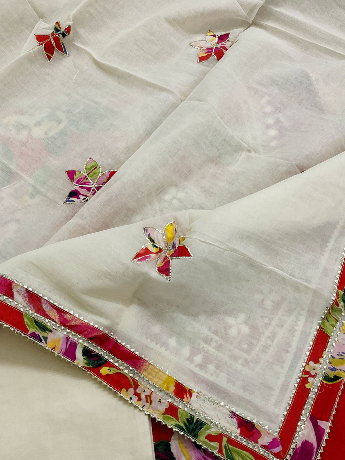 Pure Cotton Printed Embroidered Suit - Orange