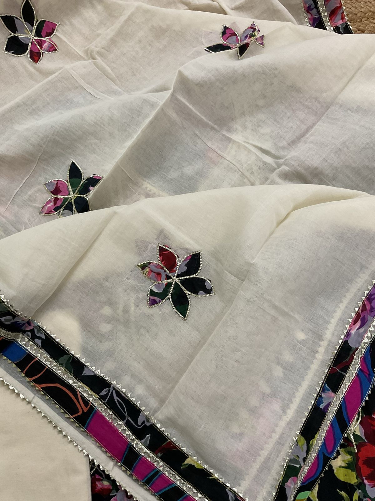 Pure Cotton Printed Embroidered Suit - Black