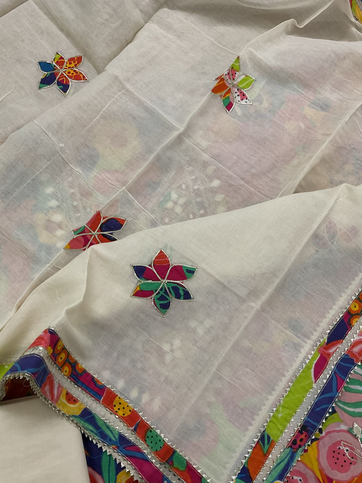 Pure Cotton Printed Embroidered Suit - Blue