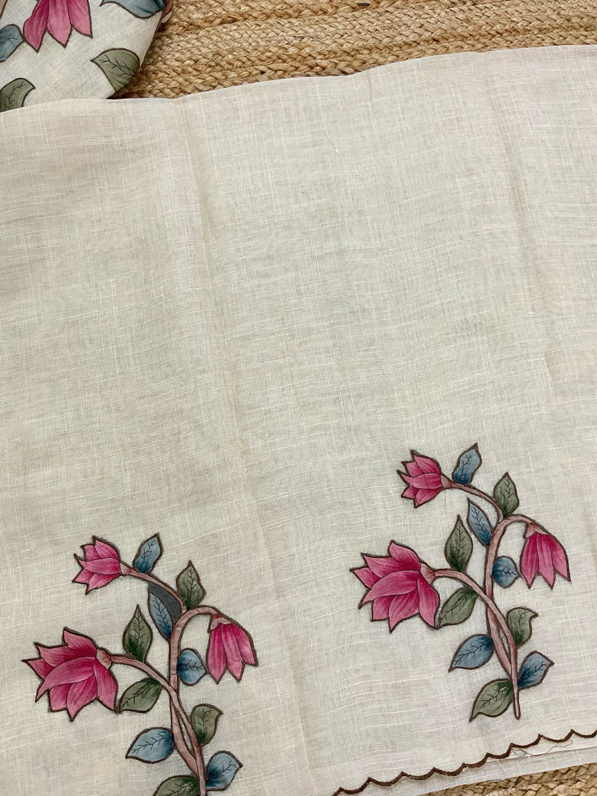 Soft Tissue Slub Cotton Embroidered Suit - Cream