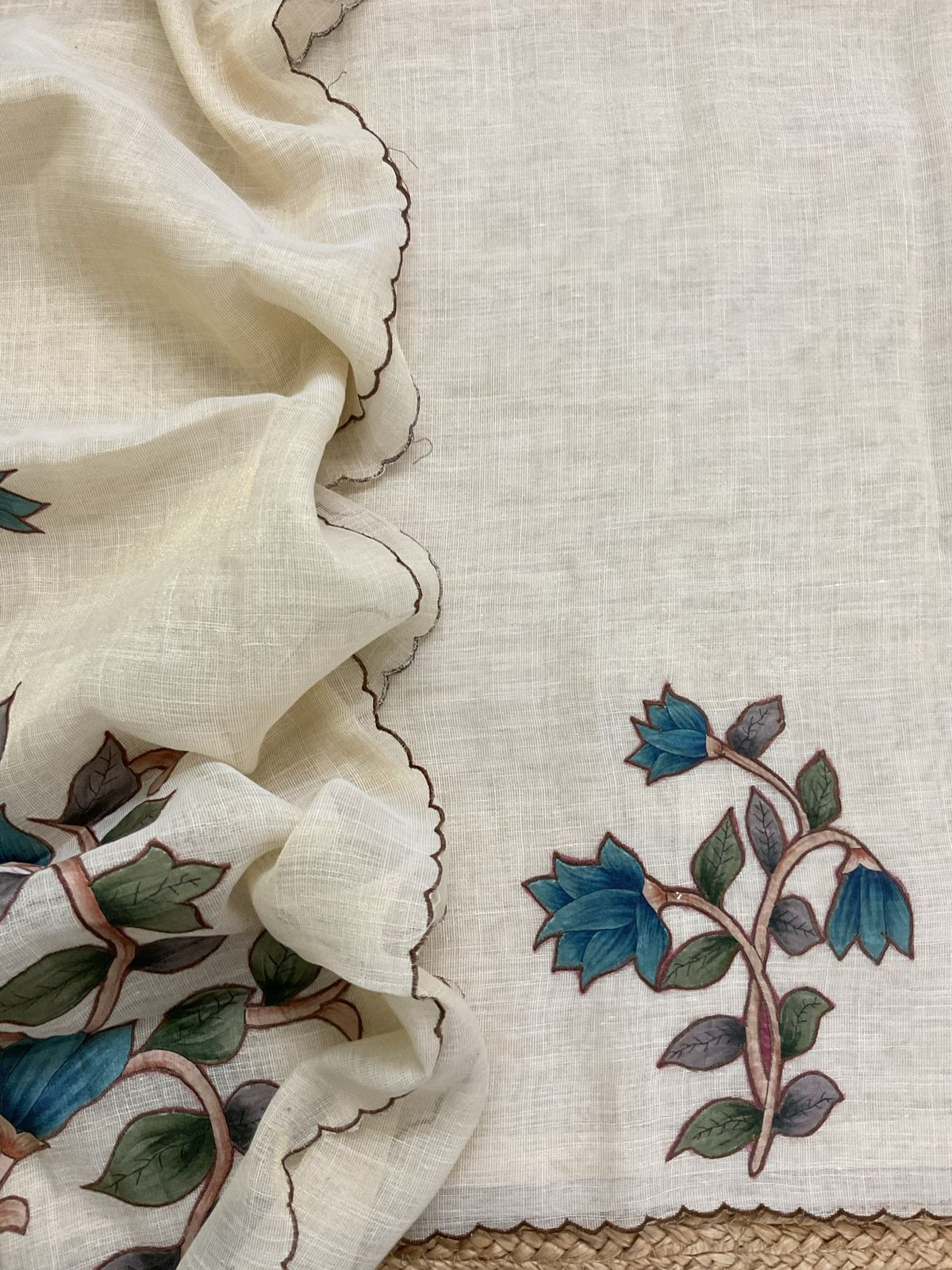 Soft Tissue Slub Cotton Embroidered Suit - Cream