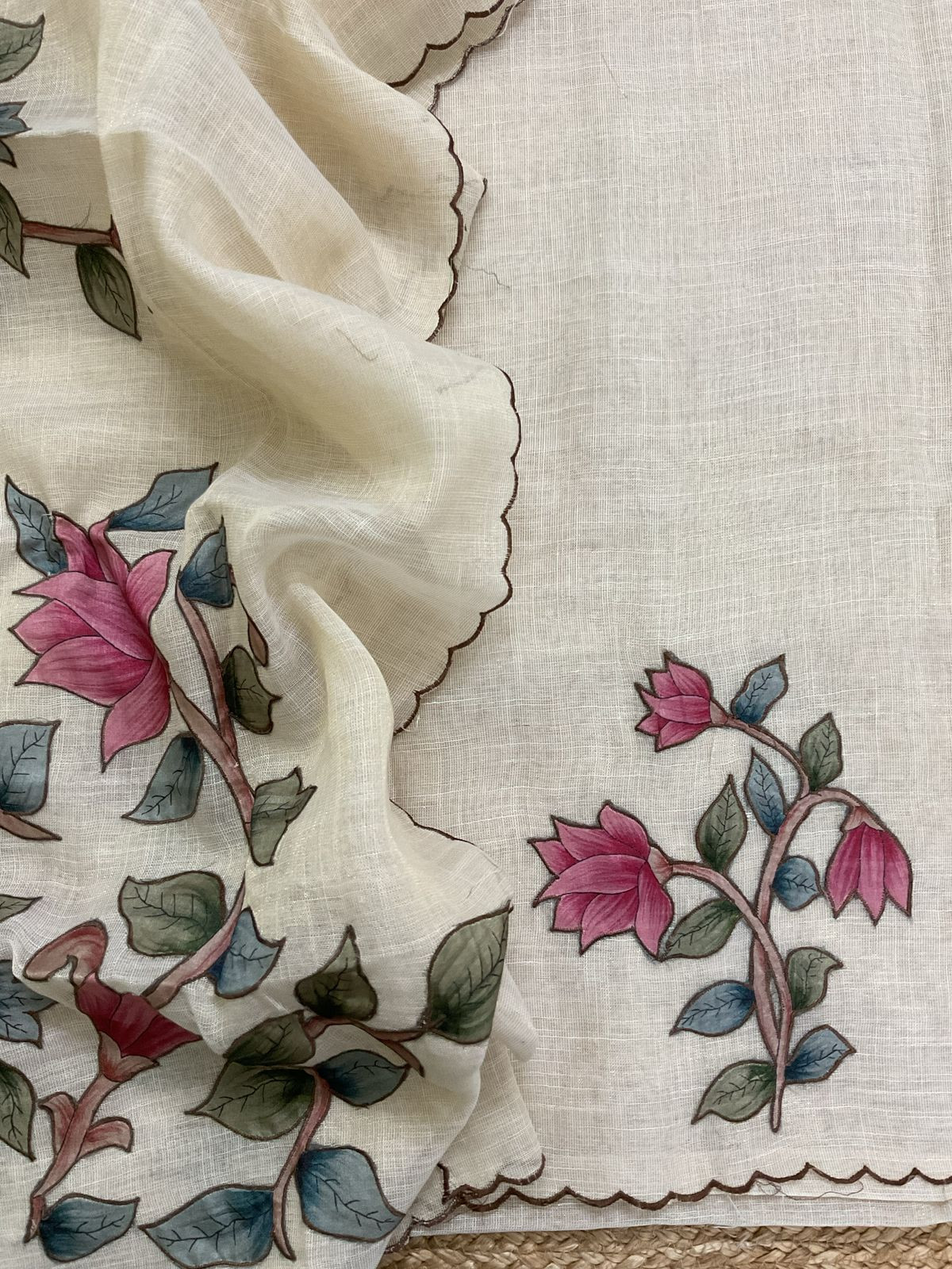 Soft Tissue Slub Cotton Embroidered Suit - Cream