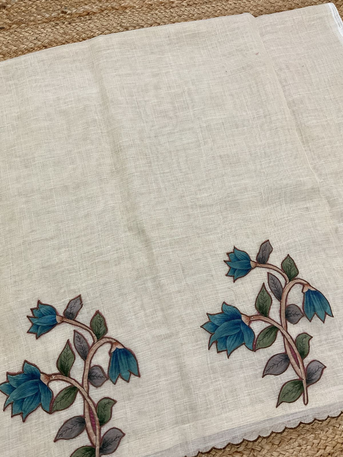 Soft Tissue Slub Cotton Embroidered Suit - Cream