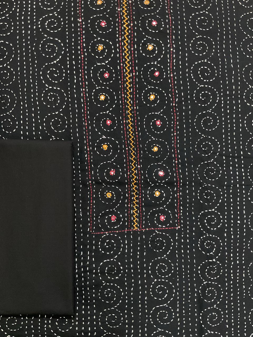 Pure Cotton Printed Embroidered Suit - Black