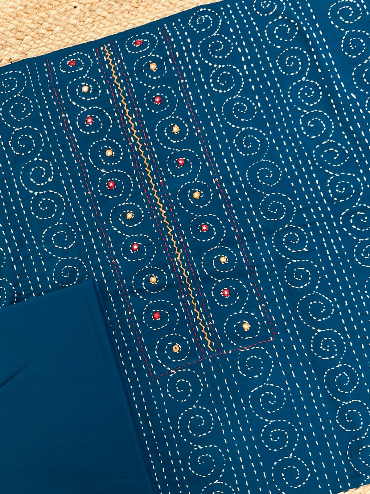 Pure Cotton Printed Embroidered Suit - Blue
