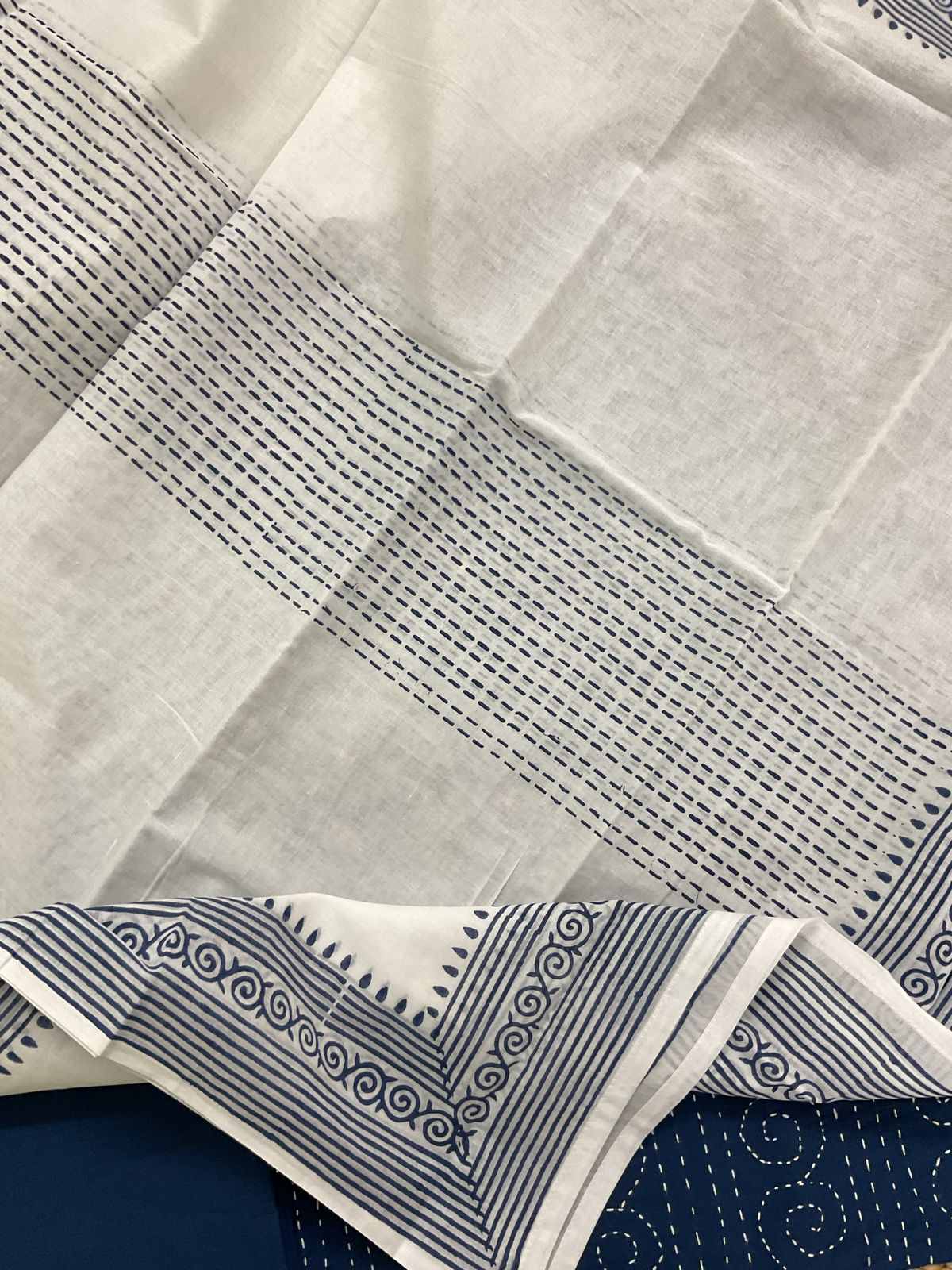 Pure Cotton Printed Embroidered Suit - Blue