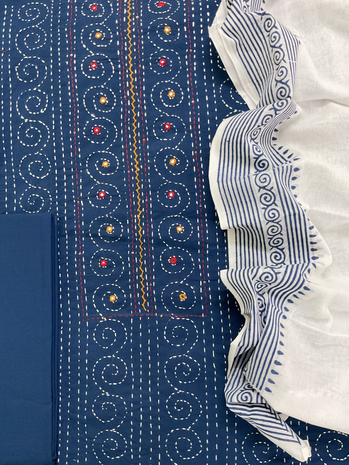 Pure Cotton Printed Embroidered Suit - Blue