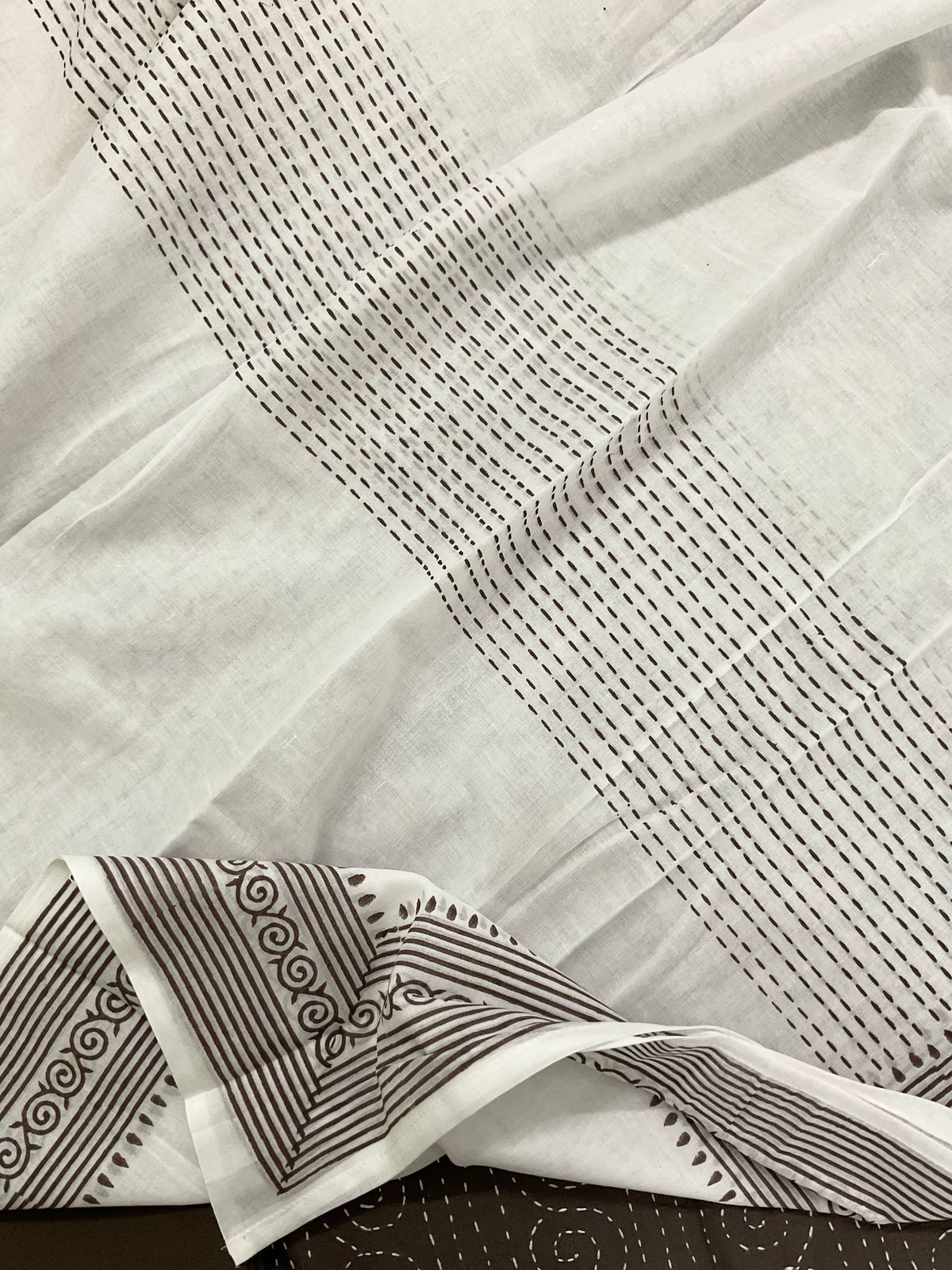 Pure Cotton Printed Embroidered Suit - Brown