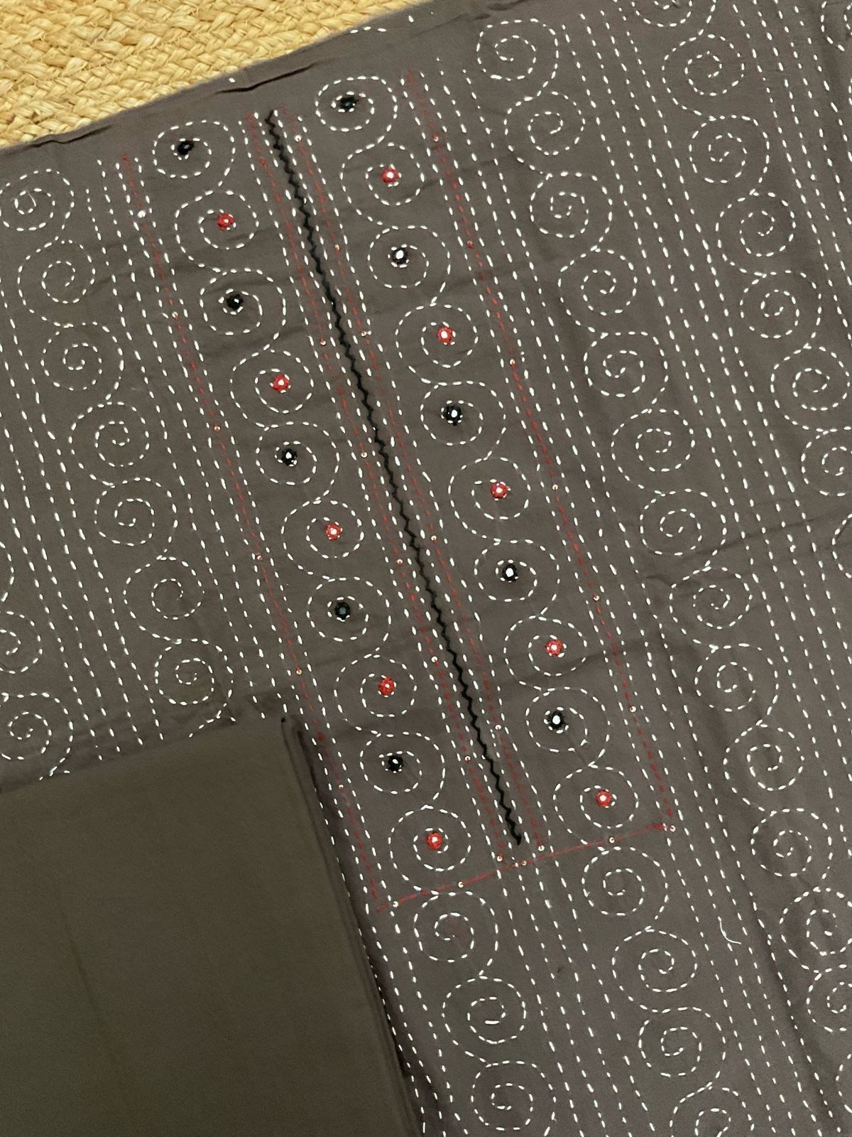 Pure Cotton Printed Embroidered Suit - Brown