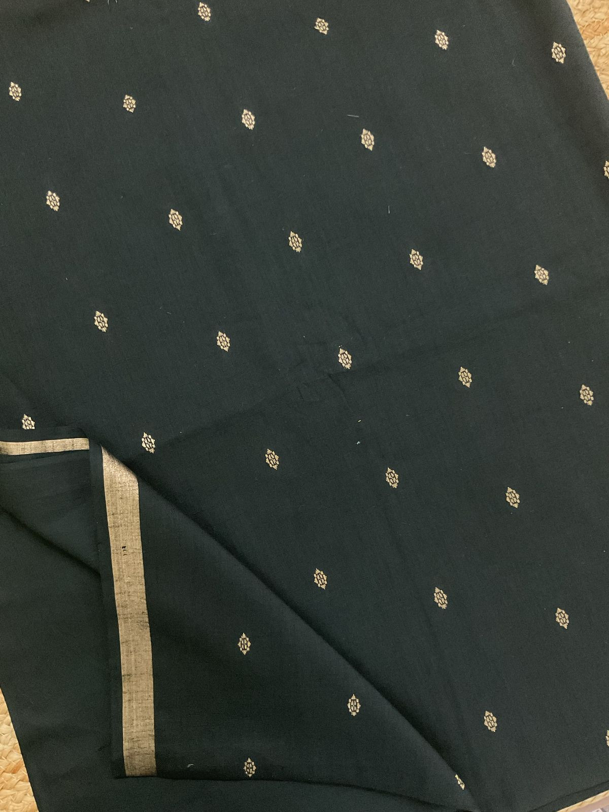 Pure Slub Cotton Printed Self Weaved Suit - Black