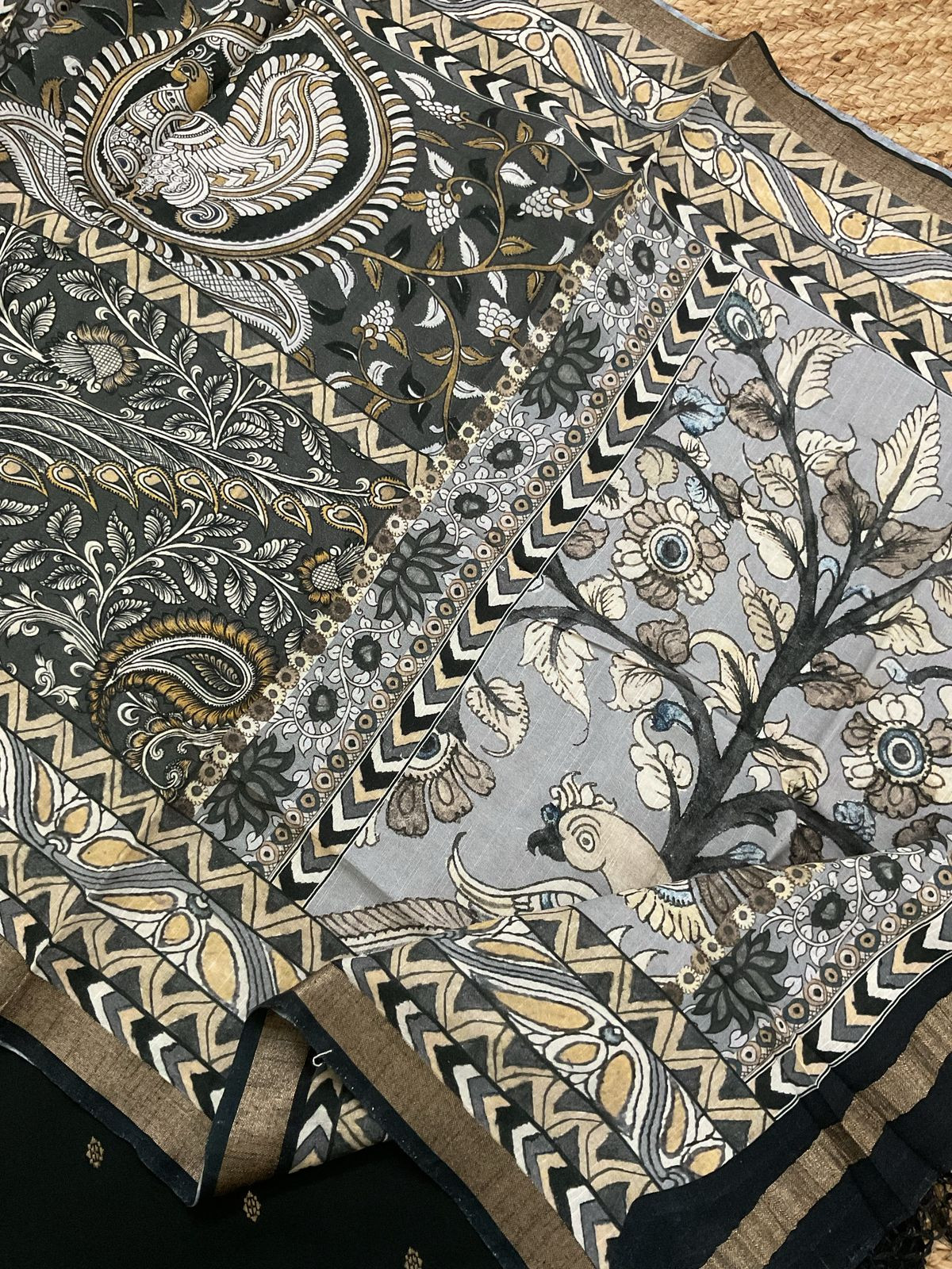 Pure Slub Cotton Printed Self Weaved Suit - Black