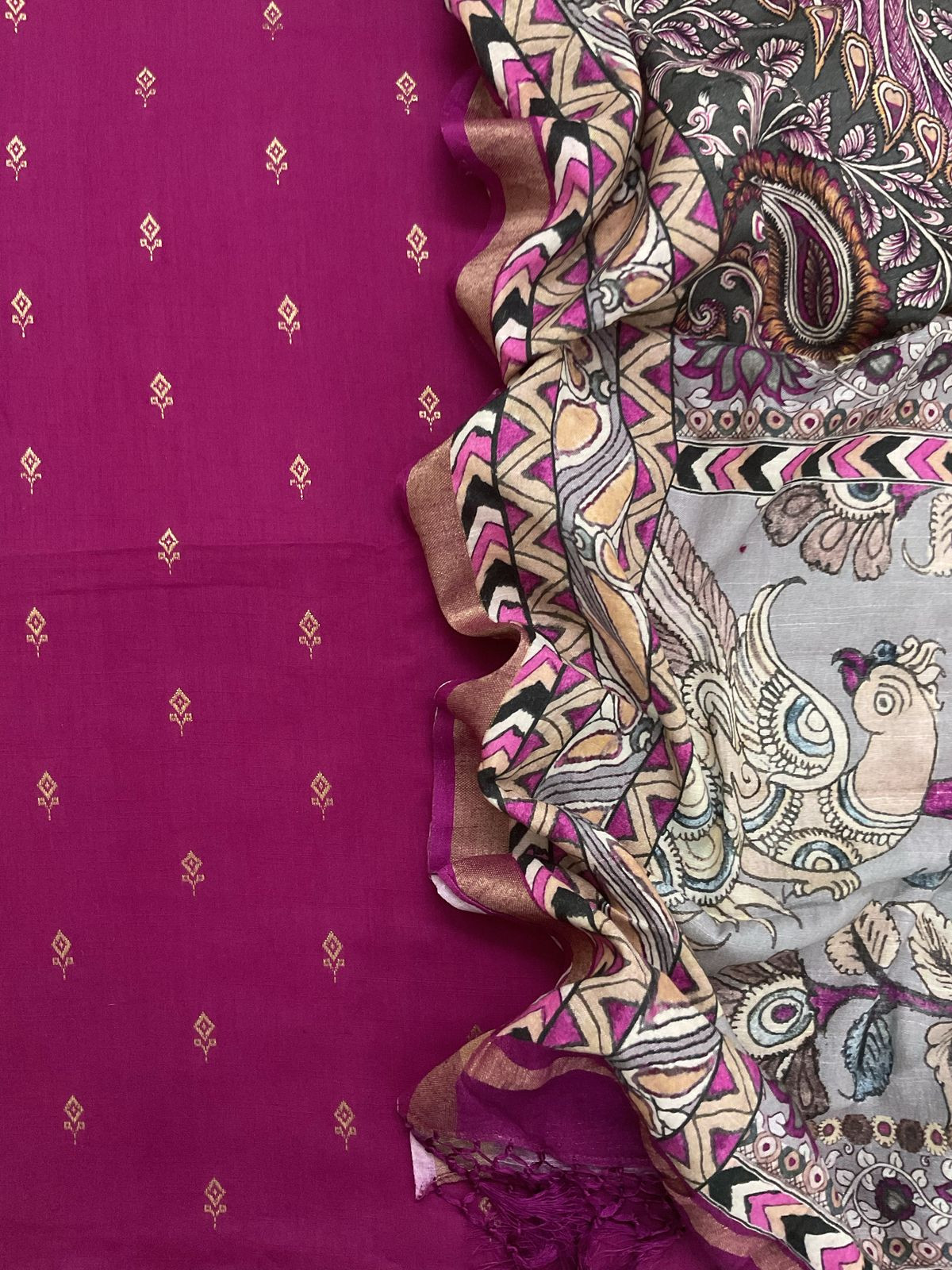 Pure Slub Cotton Printed Self Weaved Suit - Pink