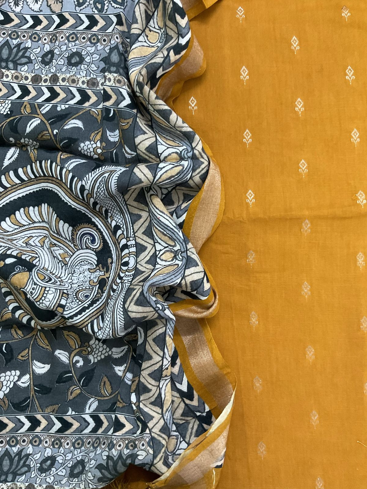 Pure Slub Cotton Printed Self Weaved Suit - Yellow