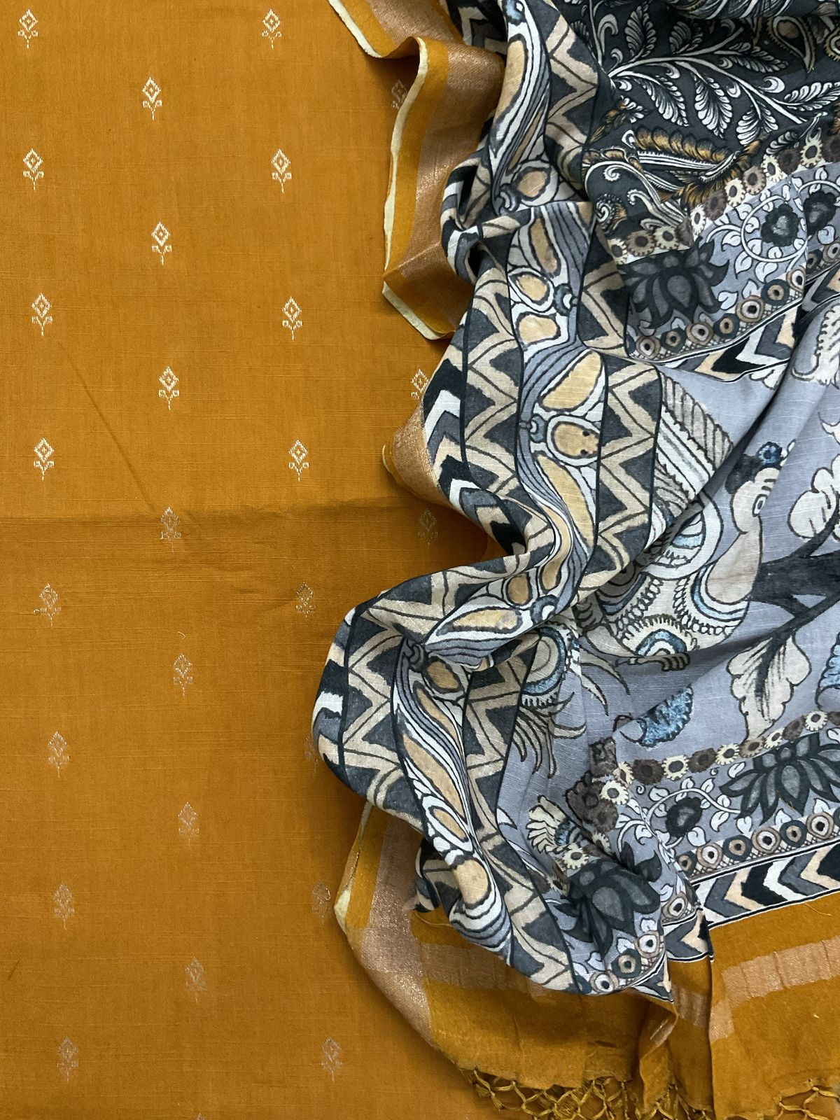 Pure Slub Cotton Printed Self Weaved Suit - Yellow