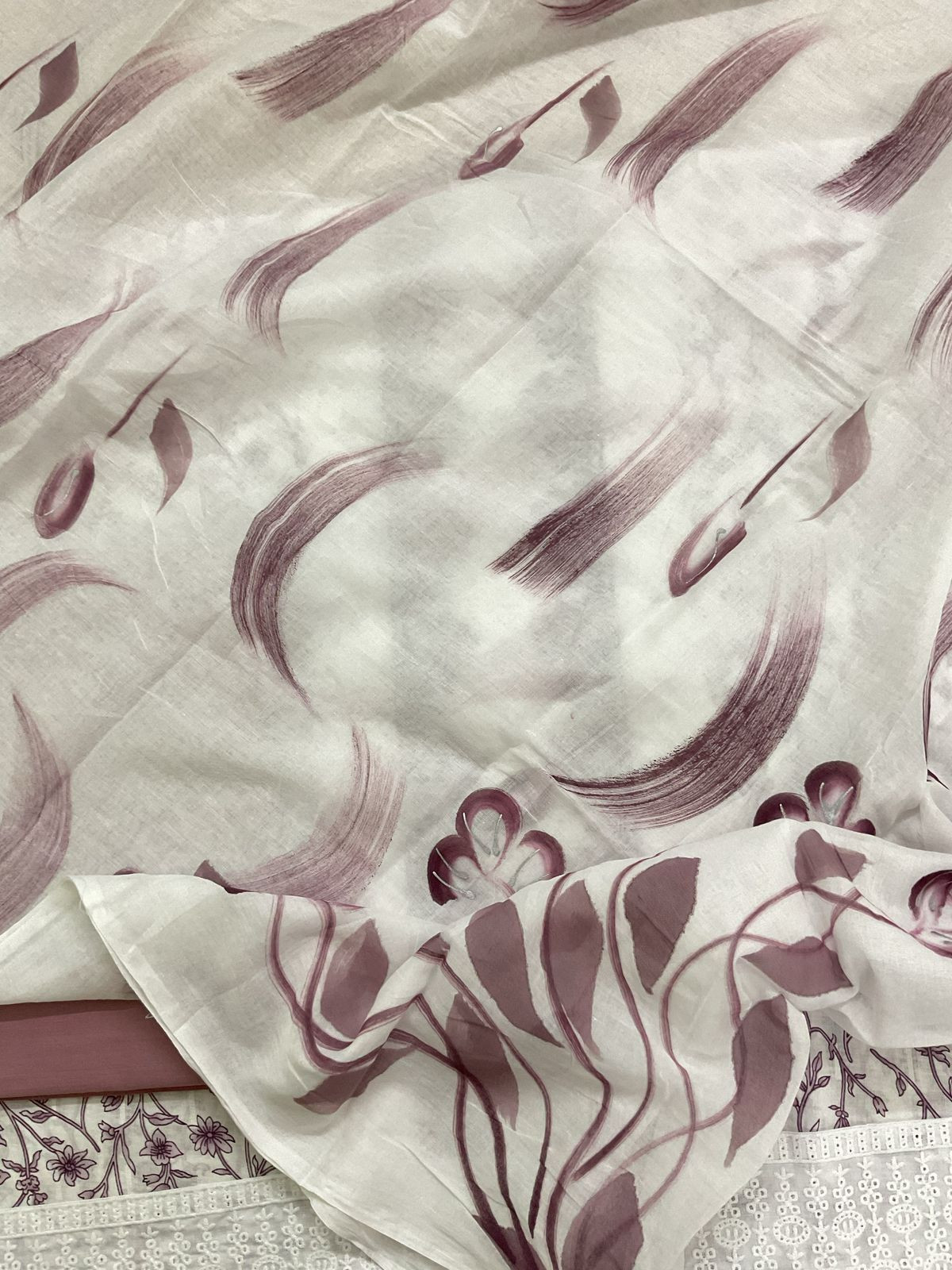 Pure Cotton Printed Embroidered Suit - White