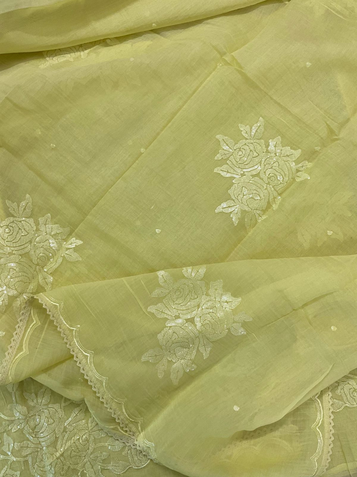 Pure Mul Chanderi Embroidered Suit - Yellow
