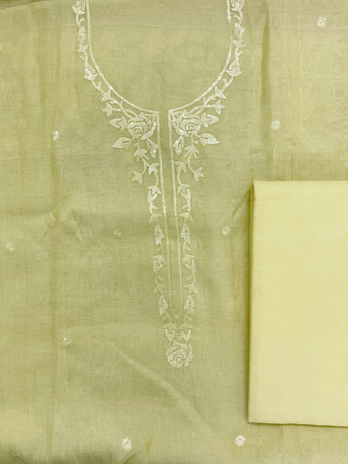 Pure Mul Chanderi Embroidered Suit - Yellow